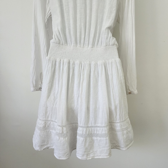 Rails Jasmine Smocked Waist Long Sleeve Linen Blend White Dress Size Large - Picture 13 of 16